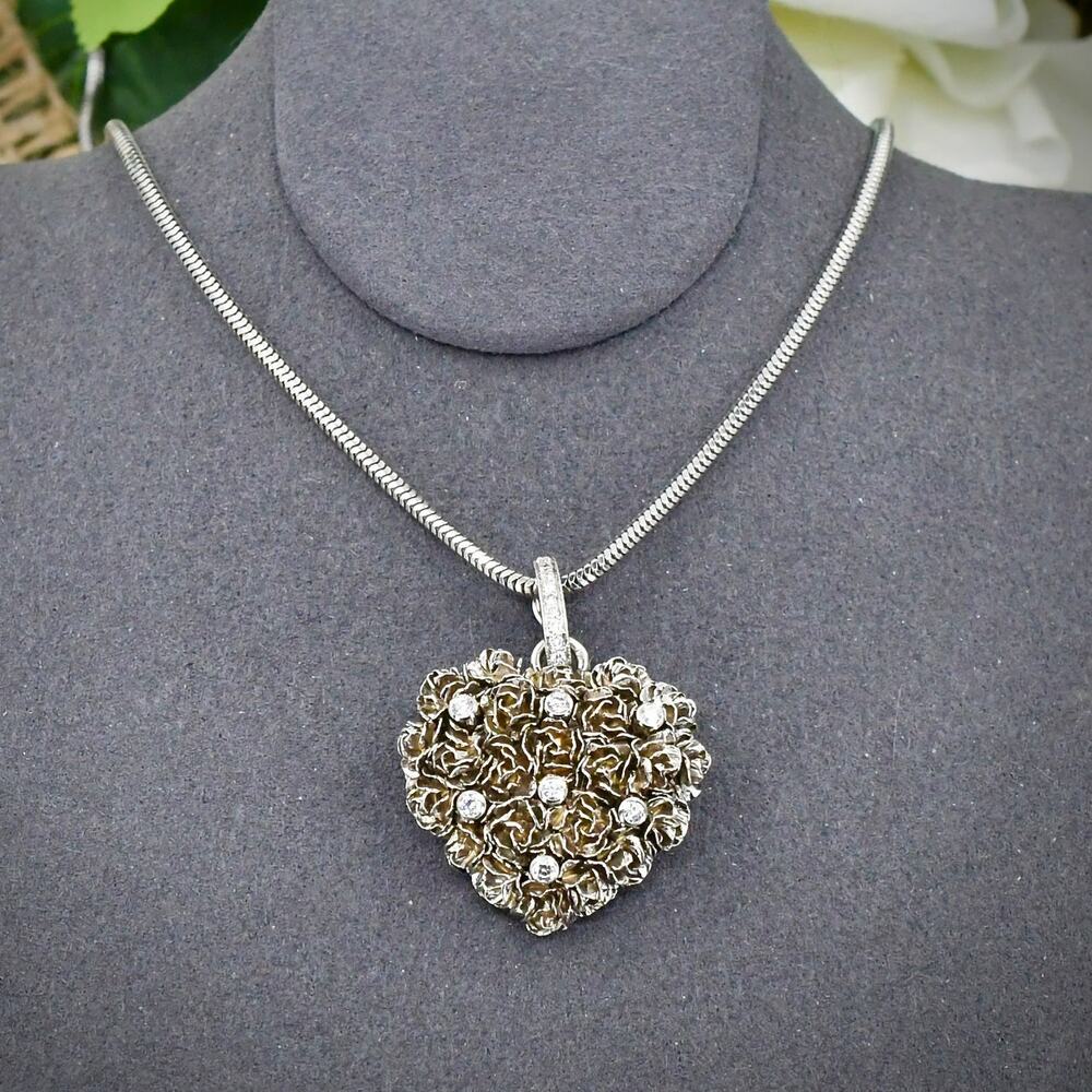 Varga Design 14k White Gold Diamond Heart Pendant Necklace Statement Clasp